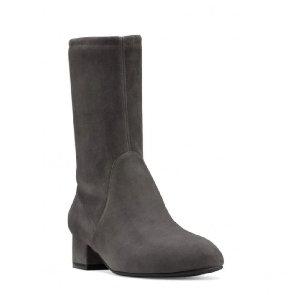 Stuart Weitzman Raissa Stretch Suede Block Heel Ankle Bootie Medium Gray Sz 9.5